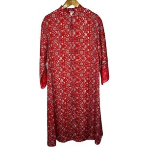 Natori Long Zipper Robe/Kimono/Kaftan‎ Small Red Floral Print